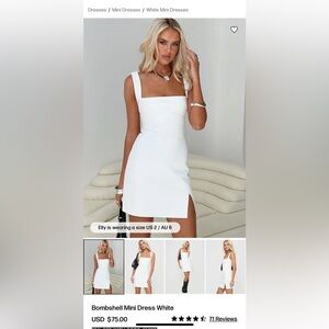 Princess Polly Elegant, Sexy Bombshell Square Neck White Mini Dress, size 4, new